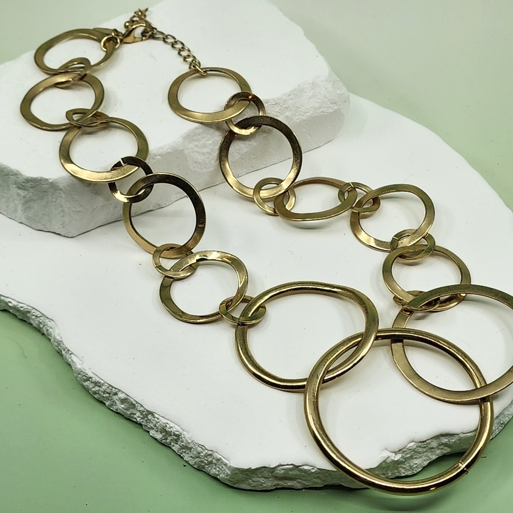 New York & Co Gold Tone Oversized Open Circle Link Statement Necklace Modern